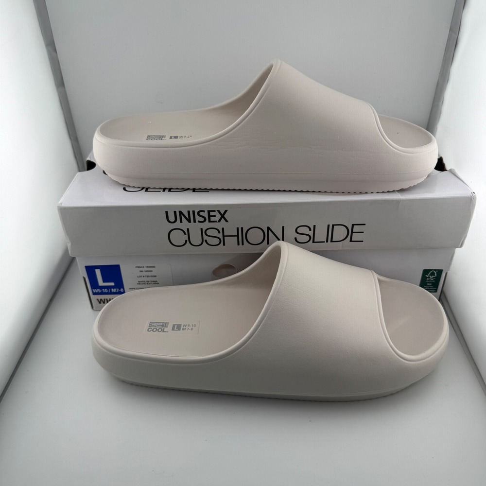 32 Degrees Cool Cushion Slide Women 9-10 White New NIB Cloud Sandals Minimalist